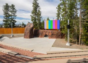 Outdoor Video Screen Grizzly and Wolf Discovery Center West Yellowstone Montana Meyer Sound Speakers Installation by Poindexter's of Bozeman Montana