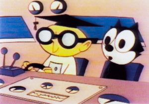 Poindexter with Felix the Cat in their flying saucer